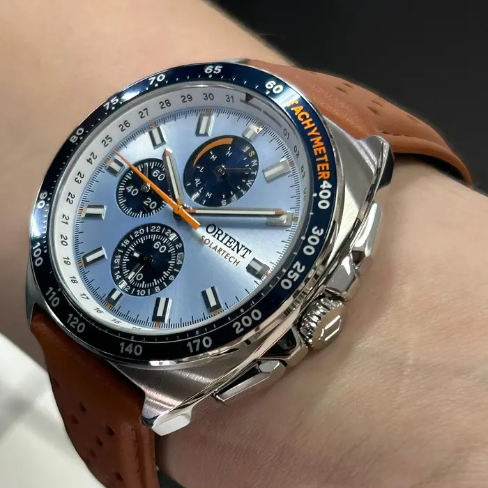 Orient Solartech Cronografo perpetual Calendar Edição Especial MBSCC070 A1MX Azul celeste