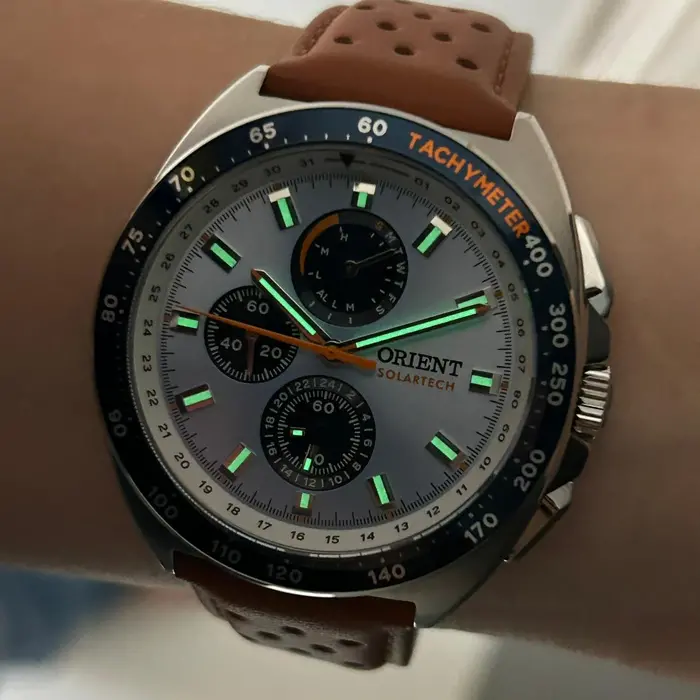 Orient Solartech Cronografo perpetual Calendar Edição Especial MBSCC070 A1MX Azul celeste