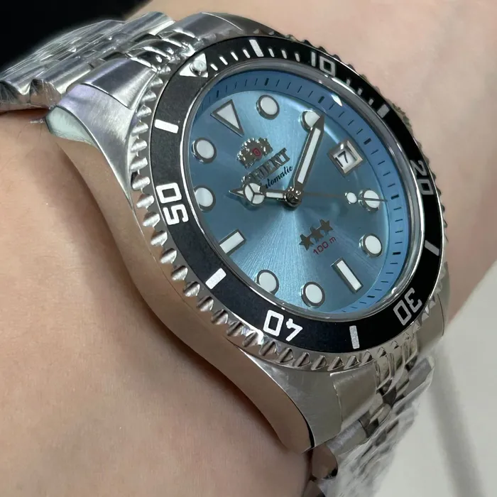Orient 3 Estrelas Automático Sports sea Submariner 39 YN6SS023 azul celeste