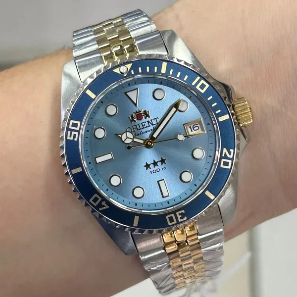 Orient 3 Estrelas Automático Sports sea Submariner 39 YN6TT023 misto azul celeste