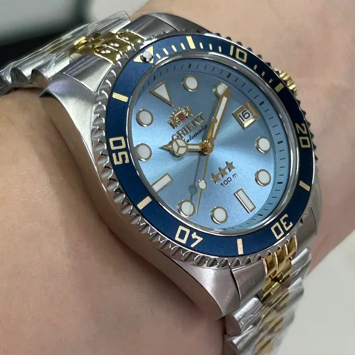 Orient 3 Estrelas Automático Sports sea Submariner 39 YN6TT023 misto azul celeste