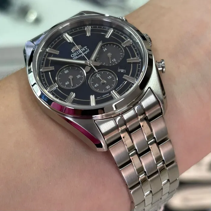 Relógio Orient Stretto Solar Chronograph RA-TX0303L10B Safira | Taniguchi Relógios