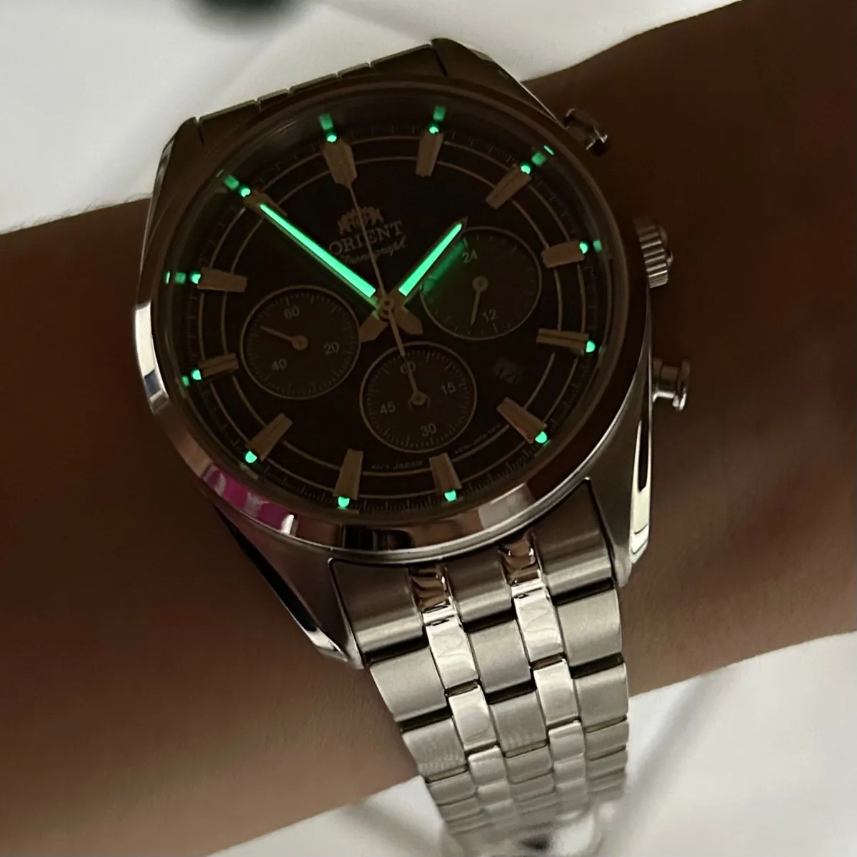 Relógio Orient Stretto Solar Chronograph RA-TX0303L10B Safira