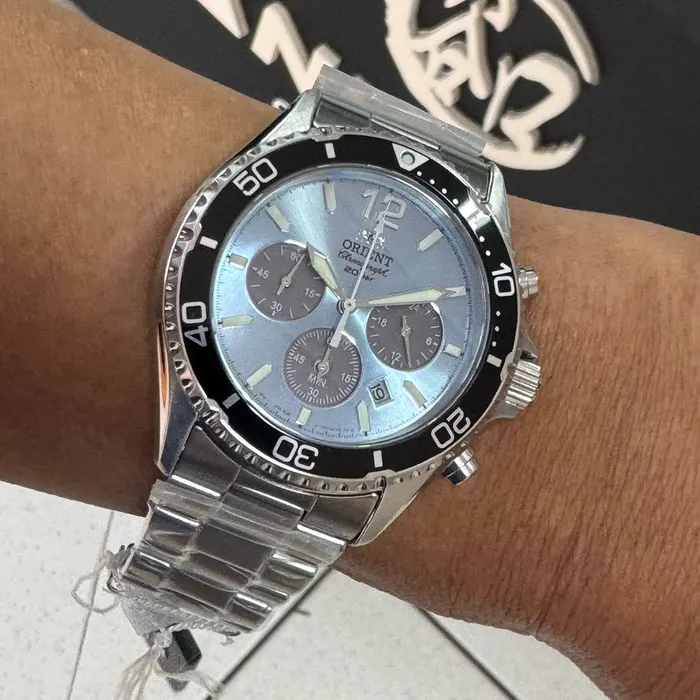 Relógio Orient Mako Solar Chronograph RA-TX0206L10B Safira | Taniguchi Relógios