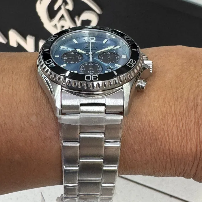 Relógio Orient Mako Solar Chronograph RA-TX0206L10B Safira | Taniguchi Relógios