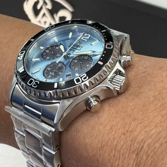 Relógio Orient Mako Solar Chronograph RA-TX0206L10B Safira | Taniguchi Relógios