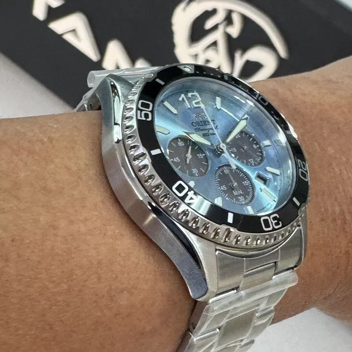 Relógio Orient Mako Solar Chronograph RA-TX0206L10B Safira | Taniguchi Relógios