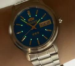 Orient 3 EStrelas Automático classico 469WA1AF Azul - imagem 6