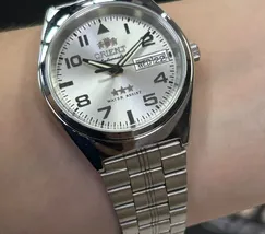 Orient 3 EStrelas Automático classico 469SS083NH Branco - imagem 4