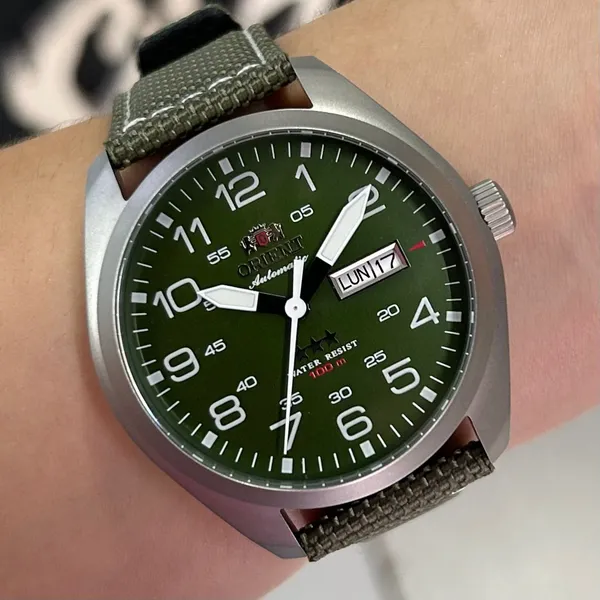 Orient 3 EStrelas Automático Classico Militar F49SN020NH Verde