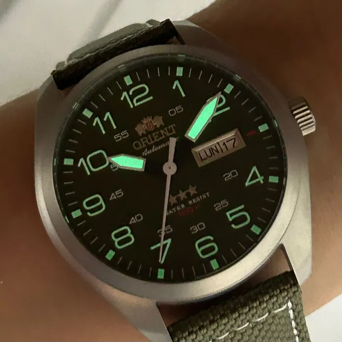 Orient 3 EStrelas Automático Classico Militar F49SN020NH Verde