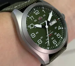 Orient 3 EStrelas Automático Classico Militar F49SN020NH Verde - imagem 3