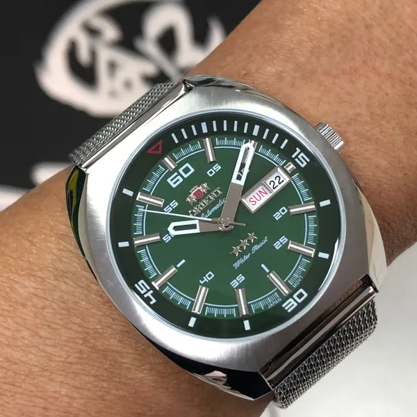 Orient 3 EStrelas Automático Classico Militar F49SN023 Verde