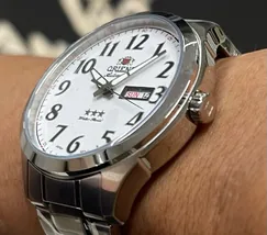 Orient 3 EStrelas Automático classico 469SS074F Branco - imagem 3