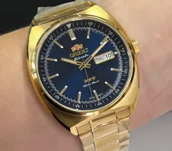 Orient 3 EStrelas Automático Classico IPGold F49GG032 Azul - imagem 1