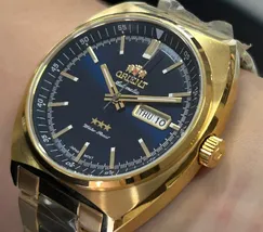 Orient 3 EStrelas Automático Classico IPGold F49GG032 Azul - imagem 4