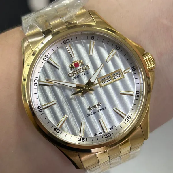 Orient 3 EStrelas Automático classico IPGold 469GP043NH Branco