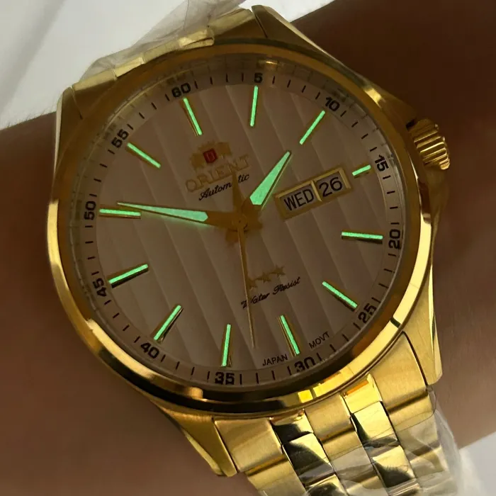 Orient 3 EStrelas Automático classico IPGold 469GP043NH Branco