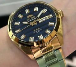 Orient 3 EStrelas Automático classico IPGold 469GP076F Azul - imagem 5