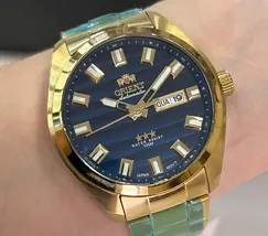 Orient 3 EStrelas Automático classico IPGold 469GP076F Azul - imagem 6