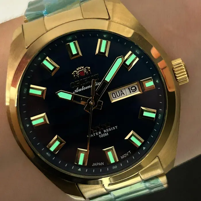 Orient 3 EStrelas Automático classico IPGold 469GP076F Azul