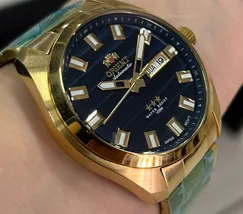 Orient 3 EStrelas Automático classico IPGold 469GP076F Azul - imagem 3