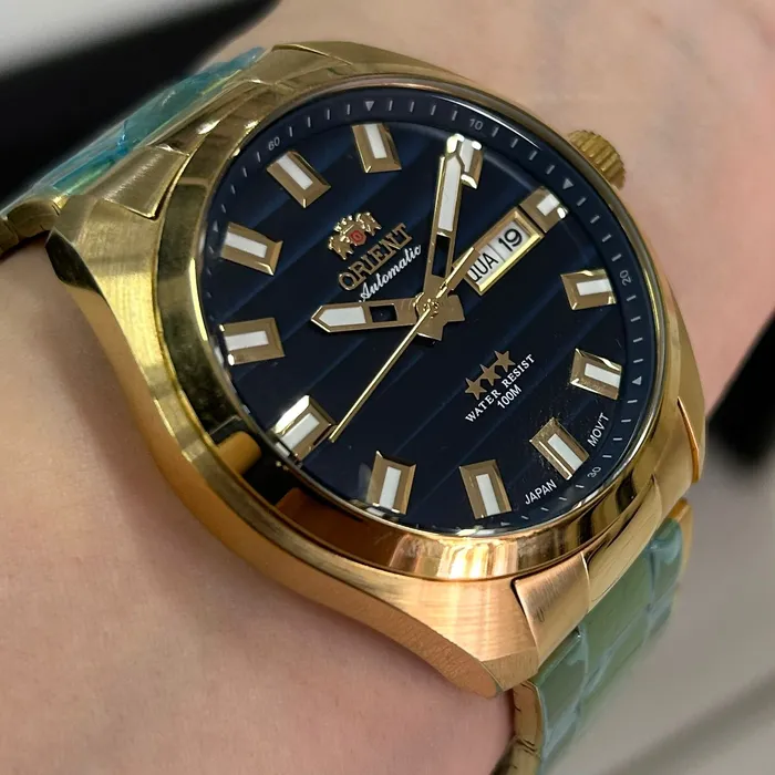 Orient 3 EStrelas Automático classico IPGold 469GP076F Azul