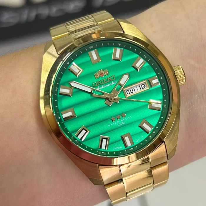 Orient 3 EStrelas Automático classico IPGold 469GP076F verde