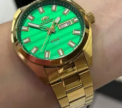Orient 3 EStrelas Automático classico IPGold 469GP076F verde - imagem 5