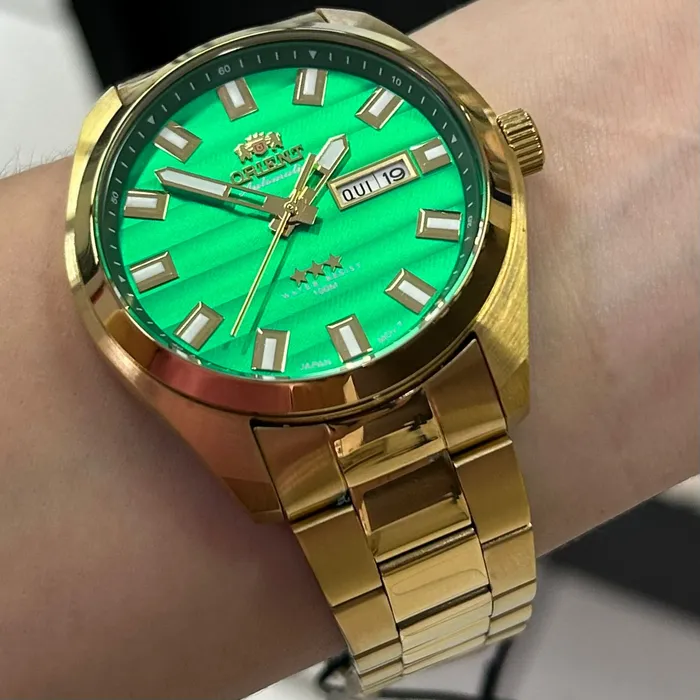 Orient 3 EStrelas Automático classico IPGold 469GP076F verde