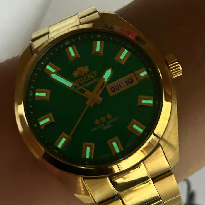 Orient 3 EStrelas Automático classico IPGold 469GP076F verde
