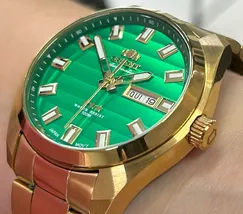 Orient 3 EStrelas Automático classico IPGold 469GP076F verde - imagem 4