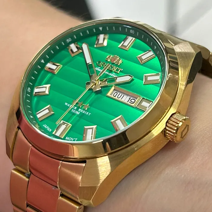 Orient 3 EStrelas Automático classico IPGold 469GP076F verde