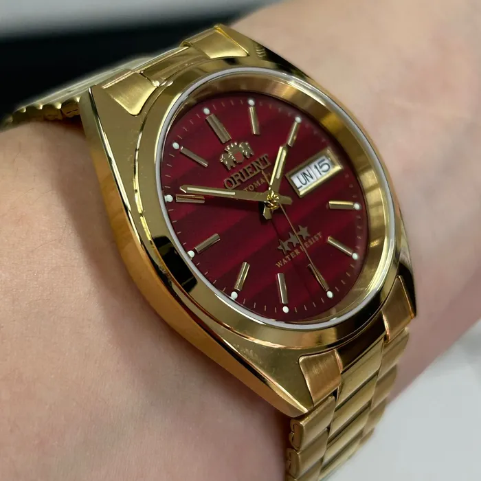 Orient 3 EStrelas Automático classico IPGold 469WC2NH vermelho
