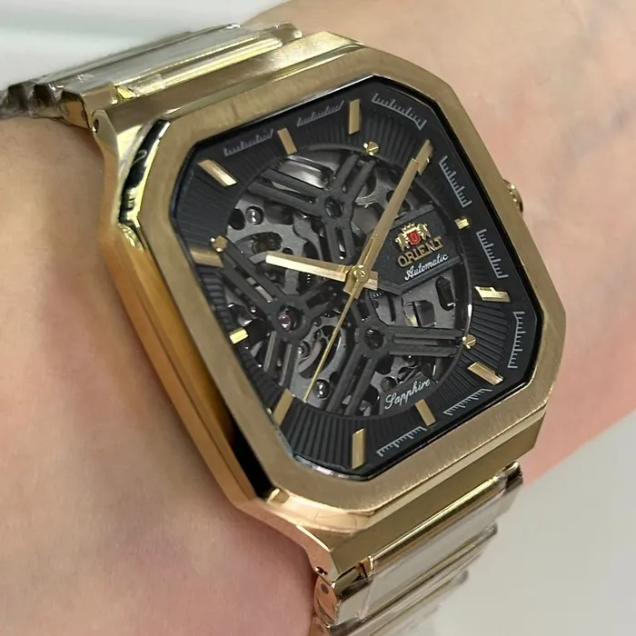 Relógio Orient Automático Skeleton NH7GG008 Dourado Safira