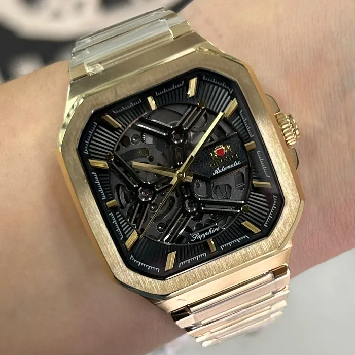 Relógio Orient Automático Skeleton NH7GG008 Dourado Safira