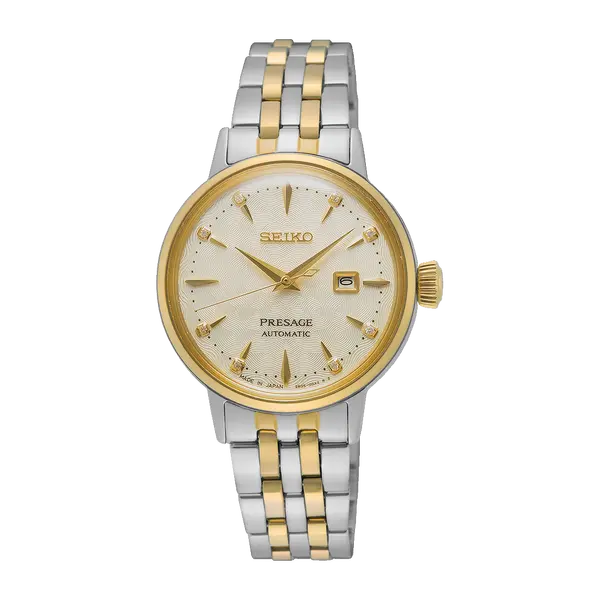 Seiko Presage feminino Automático Cocktail time Diamond SRE010J1 White Lady