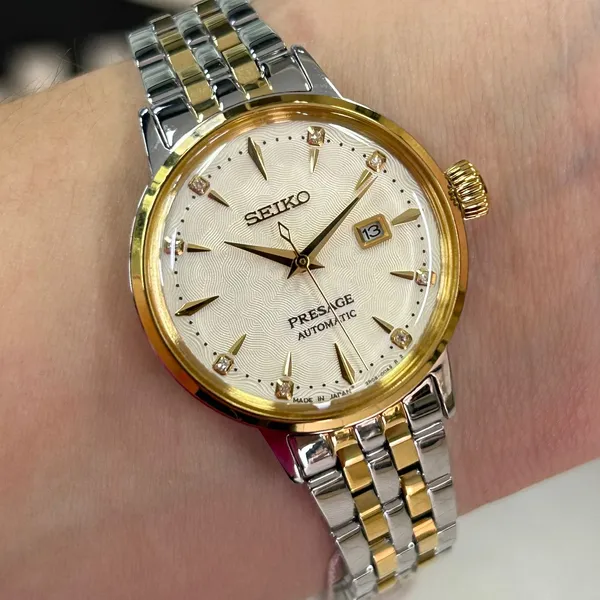 Seiko Presage feminino Automático Cocktail time Diamond SRE010J1 White Lady