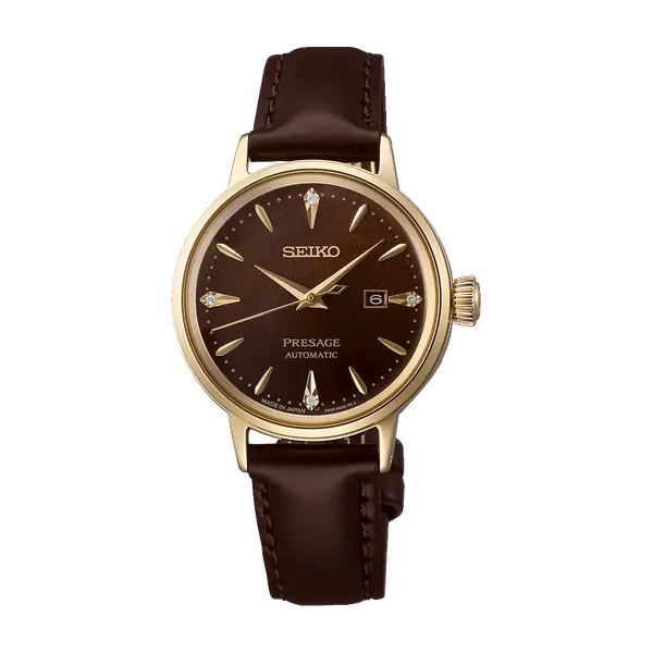 Seiko Presage feminino Automático Cocktail time Diamond SRE020J1 Jamaican Coffee