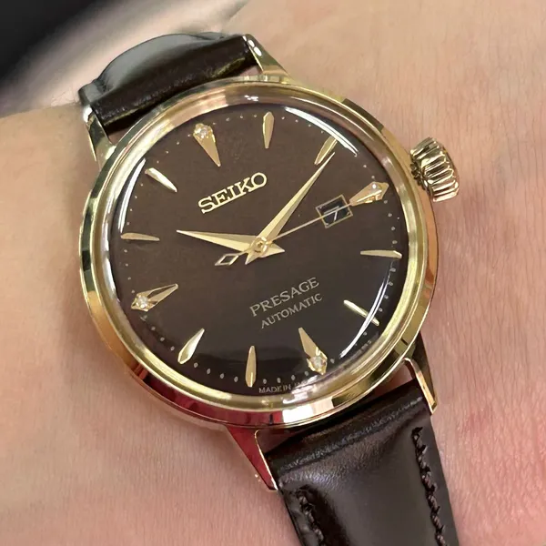 Seiko Presage feminino Automático Cocktail time Diamond SRE020J1 Jamaican Coffee