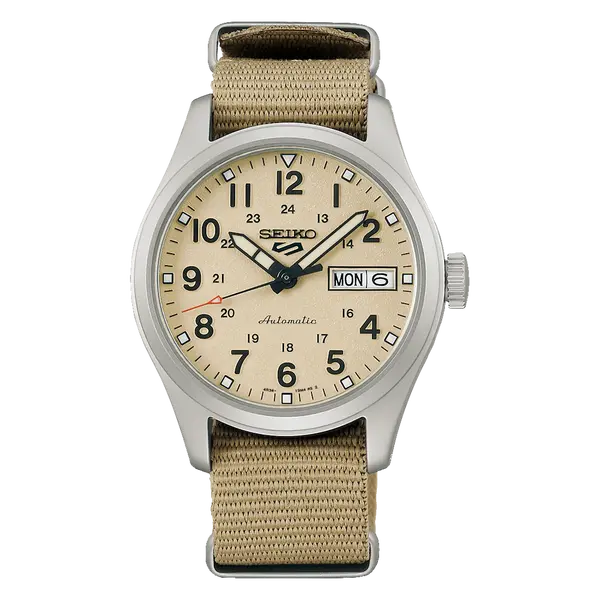 Seiko 5 Sports Automático Field Series Reduce SRPJ83 Creme NATO