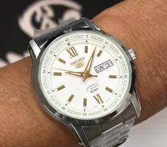 Relógio Seiko 5 Automatic SNKP15B1 Branco e Dourado | Taniguchi Relógios - imagem 1