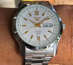 Relógio Seiko 5 Automatic SNKP15B1 Branco e Dourado | Taniguchi Relógios - imagem 5