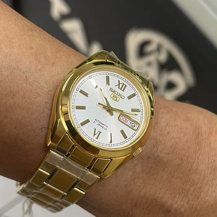 Relógio Seiko 5 Automatic SNKL58B1 Dourado 37mm | Taniguchi Relógios