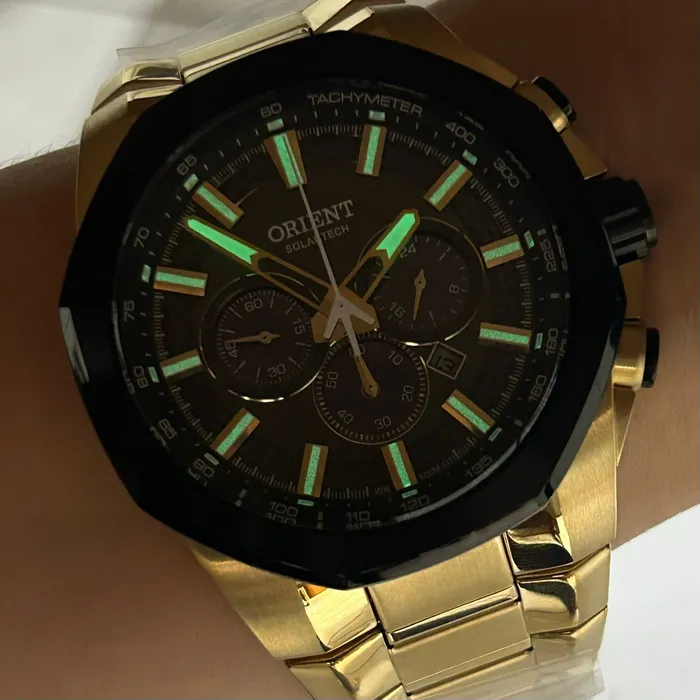 Relógio Orient Solartech Cronógrafo MGSSC058 Dourado | Taniguchi Relógios