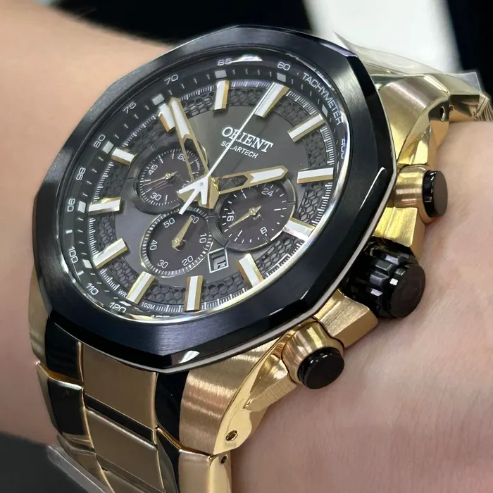 Relógio Orient Solartech Cronógrafo MGSSC058 Dourado | Taniguchi Relógios