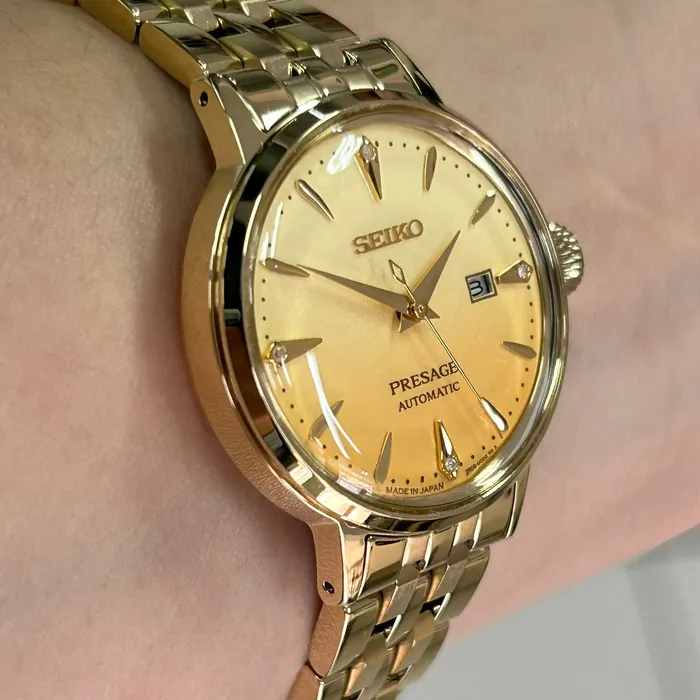 Relógio Seiko Presage Feminino SRE018 Automático Dourado | Taniguchi Relógios