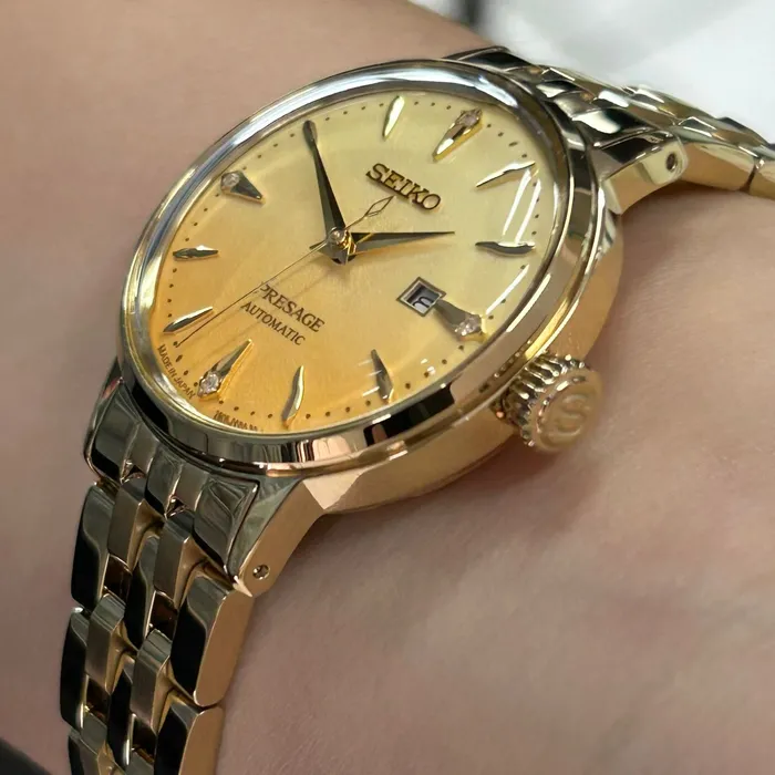 Relógio Seiko Presage Feminino SRE018 Automático Dourado | Taniguchi Relógios
