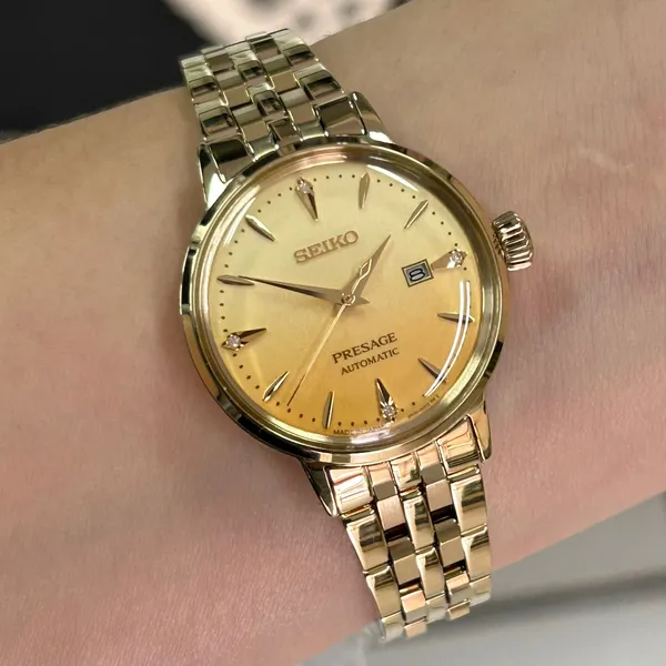 Seiko Presage feminino Automático Cocktail time Diamond SRE018J1 Pinky