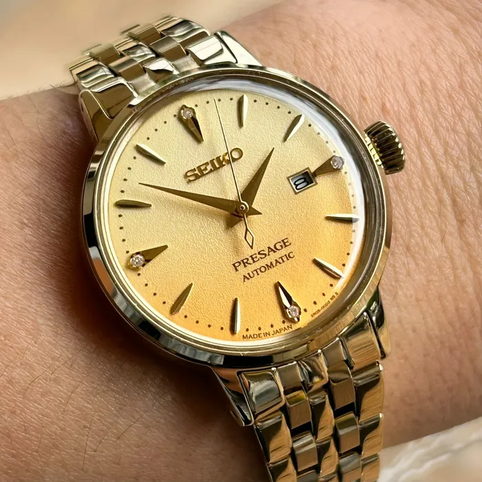 Relógio Seiko Presage Feminino SRE018 Automático Dourado | Taniguchi Relógios
